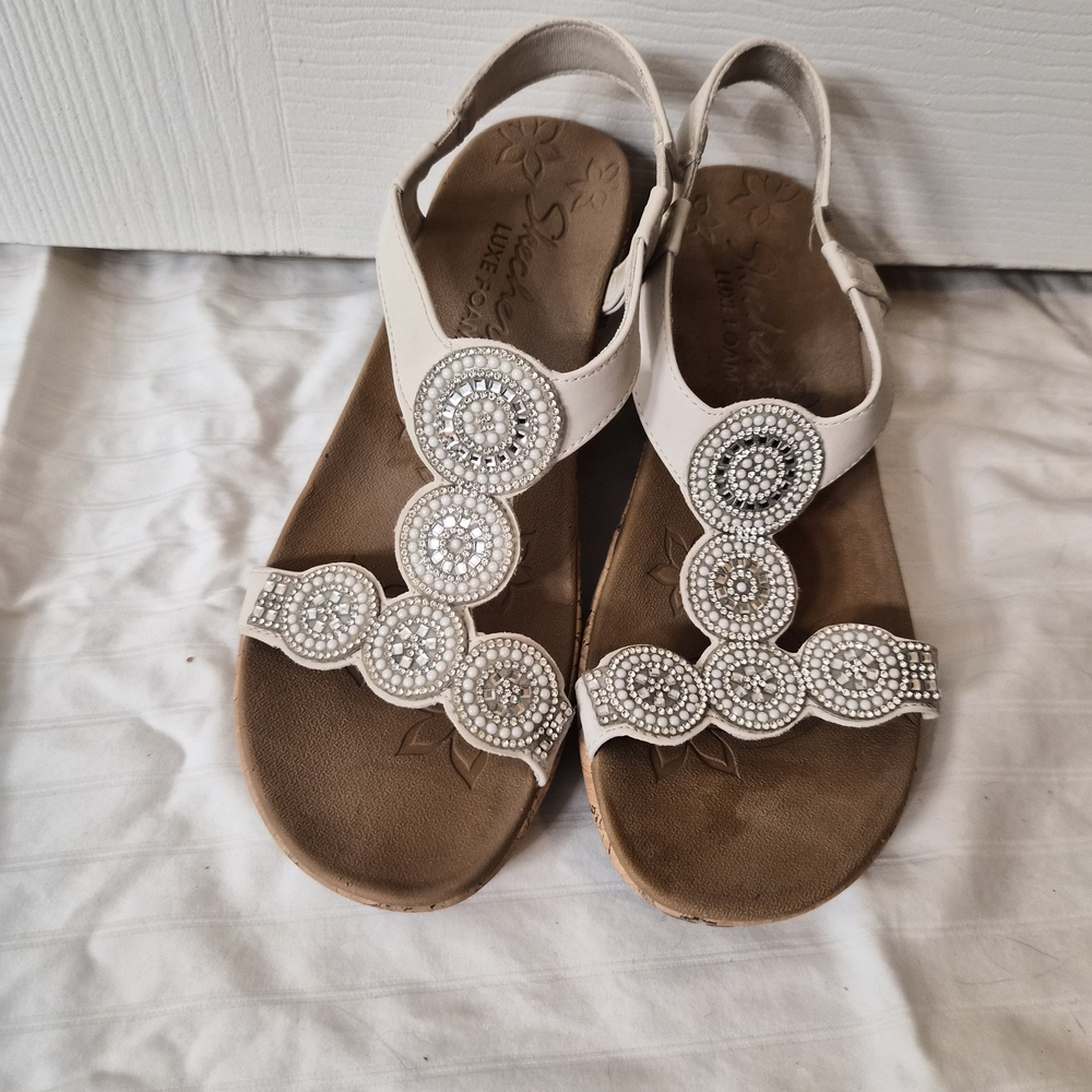 Skechers White Sandals with Crystal Accents